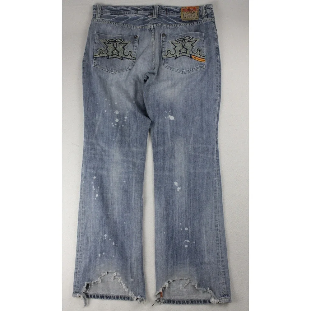 Parasuco Denim Legend Mens 38 Y2K Baggy Jeans Distressed Skater Heel Bites